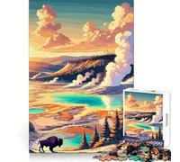 Yellowstone Bison Sunset Jigsaw Puzzle 1000 Piece for Adults Strategic Think Peaceful Escape Precise Fit Lovely Gift (38x52cm)