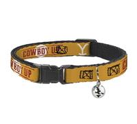 Yellowstone Breakaway Cat Collar With Bell, Plastic Clip, Easy Adjustable, Yellowstone Y Logo Cowboy Up Text Orange Red White, 8.5 to 12 Inches 0.5 Inch Wide