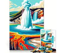 Yellowstone Geyser Eruption 1000 Jigsaw Puzzle Cognitive Fun Play Clean Cut Sturdy Components Quiet Time Mind Exercise at Home (50x75cm)