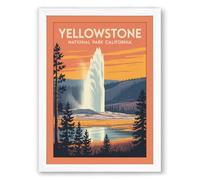 Yellowstone Geyser Eruption Vintage Framed Wall Art Print A1 (84.1×59.4cm) White, Wall Decor for Living Room, Bedroom, Office & Home, Ready to Hang, Art Gift
