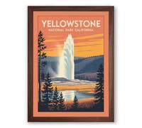 Yellowstone Geyser Eruption Vintage Framed Wall Art Print A2 (59.4×42cm) Walnut, Wall Decor for Living Room, Bedroom, Office & Home, Ready to Hang, Art Gift