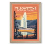 Yellowstone Geyser Eruption Vintage Framed Wall Art Print A3 (42×29.7cm) Oak, Wall Decor for Living Room, Bedroom, Office & Home, Ready to Hang, Art Gift