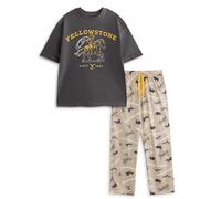 Yellowstone Mens Grey Character Short Sleeve Long Leg Pyjama Set - Large