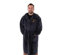 Yellowstone Mens Hooded Bathrobe in Navy Blue | Adults Dutton Ranch Emblem Dressing Gown | TV Series Fleece Loungewear Bathrobe | Housecoat Nightwear Apparel Gift for Him