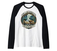 Yellowstone National Park Adventure Awaits Retro Bison Badge Raglan Baseball Tee