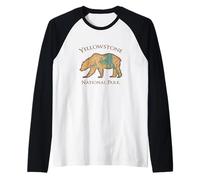 Yellowstone National Park Bear Vintage Topograhic Map Raglan Baseball Tee
