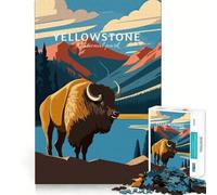 Yellowstone National Park Bison Illustration 1000 Piece Jigsaw Brain Skill Game High Precision Die Cut Fascinating Hobby for Idle Moments (38x26cm)