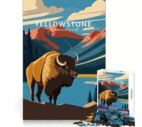 Yellowstone National Park Bison Illustration 1000 Piece Jigsaw Puzzle for Teenagers Clear Thinking Leisure Activity Firm Interlock (38x26cm)