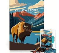 Yellowstone National Park Bison Illustration 1000 Pieces Puzzles for Adults Mind Exercise Play Precision Cut Smooth Edges Relaxing Indoor Group Activity (50x75cm)