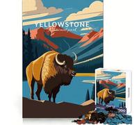 Yellowstone National Park Bison Illustration for Adults 1000 Piece Jigsaw Puzzle Sharp Recall Calm Recreation Uniform Cut Festive Present (50x75cm)