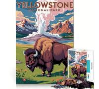 Yellowstone National Park Bison Illustration Jigsaw Puzzle 1000 Piece Focus Boost Fun Advanced Laser Cutting Tech Travel-friendly Brain Game Gift (50x75cm)