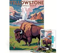 Yellowstone National Park Bison Illustration Jigsaw Puzzles 1000 Mind Skill Play Premium Laser Cut Quality Quiet Time Mind Exercise at Home (38x26cm)