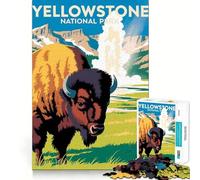 Yellowstone National Park Bison Poster Art 1000 Piece Jigsaws for Adults Brain Training Fun Clean Cut Sturdy Components Calming Mental Break Activity (50x75cm)