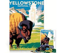Yellowstone National Park Bison Poster Art Jigsaw Puzzle for Adults 1000 Pieces Mind Power Restful Escape Uniform Edges Best Gift (38x26cm)