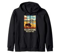 Yellowstone National Park Bison River Reflection Zip Hoodie