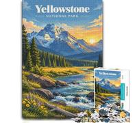 Yellowstone National Park Landscape Illustrat Jigsaw Puzzle, 1000 Piece | Adult jigsaw puzzle with 1000 pieces; fits calm indoor leisure; with the complete challenge to keep the challenge engaging.