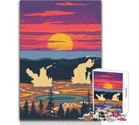 Yellowstone National Park Sunset Illustration Teenagers 1000 Piece Jigsaw Puzzle Fun Learning Cognitive Game Thoughtful Unique Present Selection Size 50x75cm