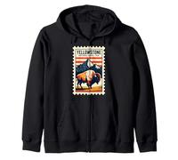 Yellowstone National Park Vintage Bison Mountain Retro Zip Hoodie