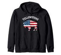Yellowstone National Park Vintage Bison USA Outdoor Zip Hoodie