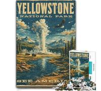 Yellowstone National Park Vintage Poster Jigsaw Puzzle, 1000 Pieces | Puzzle for Adults - border-first or section-first building options in spare time.