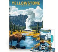 Yellowstone National Park Vintage Travel Poster Jigsaw Puzzle 1000 Piece Cognitive Fun Play Precise Interlock Structure Bonding Activity for Loved Ones (38x26cm)
