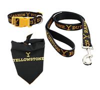Yellowstone Official Merchandise by design LAB, Inc. | Dutton Ranch Dog Collar, Leash, and Bandana | Country Western Accessory Set for Medium Dogs