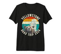 Yellowstone Road Trip 2026 Retro Geyser Bear Sunset YNP Premium T-Shirt