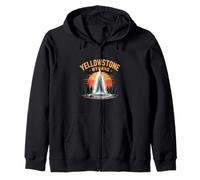 Yellowstone Wyoming Geyser Design with Sunset and Trees Zip Hoodie