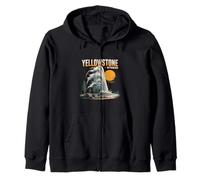 Yellowstone Wyoming Geyser Scene and Pines Zip Hoodie