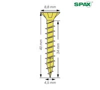 Yellox 8000000287756 Universal Screw, 4.5 x 40 mm, Fully Threaded, Countersunk Head, Phillips Z2, 4CUT, Pack of 90