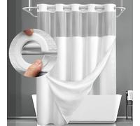 YellyHommy No Hook Shower Curtain with Snap in Fabric Liner Set Less Time White Waffle Shower Curtain for Bathroom 75" L x 72" W