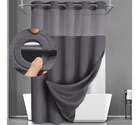 YellyHommy No Hook Shower Curtain with Snap in Liner Set Less Time Dark Grey Waffle Shower Curtain for Bathroom 75" L x 72" W