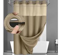 YellyHommy No Hook Shower Curtain with Snap in Liner Set Less Time Waffle Shower Curtain for Bathroom (Beige, 87" L x 72" W)