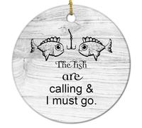 Yelolyio 3in Round Ceramic Xmas Ornament Keepsake The Fish Are Calling And I Must Go Fishing Porcelain Ornament for Memorial Family Friends Gift Party New Year Holiday Xmas Tree Hanging Decoration