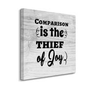 Yelolyio 8X8 Inch Canvas Wall Art with Inspirational Quote Comparison Is The Thief of Joy Picture Artwork for Kitchen Bathroom Bedroom Living Room Decor Housewarming Gift