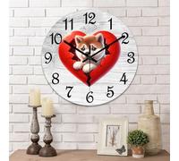Yelolyio Akita Wall Clocks Pet Dog Round Clock 10 Inch, Silent Non-Ticking Clock, Battery Operated Accurate Wood Wall Clock Decorations for Farmhouse Home Office