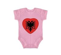 Yelolyio Albania Country Pride Short-Sleeve Bodysuit, Albania Flag Heart Shape Baby Infant Romper One-Piece Bodysuit,6months