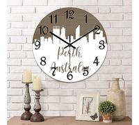 Yelolyio Australia Perth Cityscape Wall Clocks Perth City Skyline Round Clock 10 Inch, Silent Non-Ticking Clock, Battery Operated Accurate Wood Wall Clock Decorations for Farmhouse Home Office