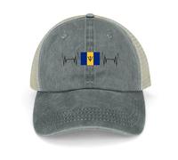 Yelolyio Barbados Flag Heartbeat Mesh-Back Cap Barbados Baseball Cap Adjustable Denim Cap Adjustable Plain Baseball Hat for Men and Women Outdoor Sports Caps