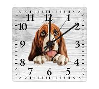 Yelolyio Basset Hound Wall Clock Dog Mom Wooden Clock 30 X 30 Cm Rustic Style Arts And Crafts No Ticking Sound Battery Operated Clock Decor for Shelf Half Bath Pub
