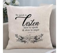 Yelolyio Be Quick to Listen Slow to Speak Slow to Anger Pillowcase Square Decorative Pillow Case with Quotes Cushion Cover for Home Sofa Couch Car Living Room Chair Farmhouse Office 16"x16"