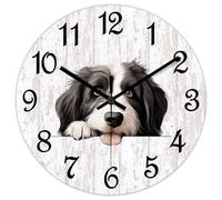 Yelolyio Bearded Collie Wall Clock Gift for Dog Lover 12 Inch Wooden Wall Clocks Battery Operated Silent Round Clock Home Decor for Bedroom Living Room Kitchen School Classroom