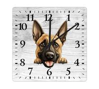Yelolyio Belgian Malinois Wall Clock Dog Mom Clock Silent Non-Ticking 27x27cm Square Wall Clock Wood Clocks for Kitchen Office School Classroom Housewarming Gift