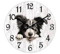 Yelolyio Border Collie Wall Clock Dog Mom 15 Inch Wooden Wall Clocks Battery Operated Silent Round Clock Home Decor for Bedroom Living Room Kitchen School Classroom
