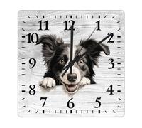 Yelolyio Border Collie Wall Clock Gift for Dog Lover Wooden Clock 30 X 30 Cm Rustic Style Arts And Crafts No Ticking Sound Battery Operated Clock Decor for Shelf Half Bath Pub