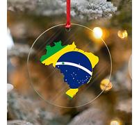Yelolyio Brazil Christmas Ornaments - Patriotic National Flag Ornament - Country Outlines with Flag Acrylic Ornaments Keepsake for Christmas Holiday Decorations