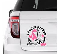 Yelolyio Breast Cancer Ribbon Car Decal Window Decal Cancer Picked The Wrong Girl Vinyl Sticker for Cars Trucks Breast Cancer Awareness Car Stickers 6 Inch