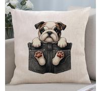Yelolyio Bulldog Throw Pillow Cover Pillow Case Funny Pocket Dog Cushion Cover Pillow Case Pillowcase with Zipper Home Decor for Sofa Living Room Bedroom 22x22 Inch
