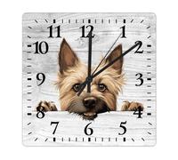 Yelolyio Cairn Terrier Square Wall Clock Doggy Dog Owner Clock Large Wall Clocks Battery Operated 30 Cm Non-Ticking Modern Home Decor for Kitchen Living Room Bedroom Office