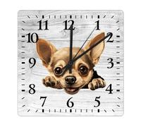 Yelolyio Chihuahua Wall Clock Funny Peeking Dog Puppy Clock Silent Non-Ticking 38x38cm Square Wall Clock Wood Clocks for Kitchen Office School Classroom Housewarming Gift